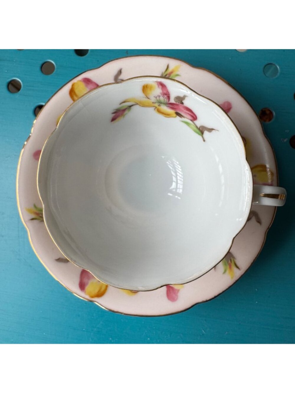 Japanese Jyoto China Floral Tea Cup & Saucer Set Porcelain 4-Piece Pastel Vtg - Picture 15 of 16